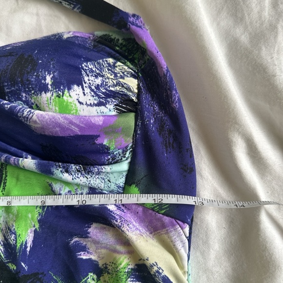 Halter top with padded bust Abstract Green and Purple ties at neck Y2K size Med - Picture 4 of 5